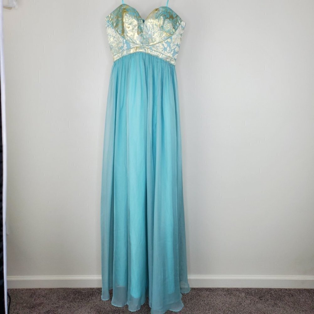 Blue and Gold Strapless Sweetheart Gown -NWT
